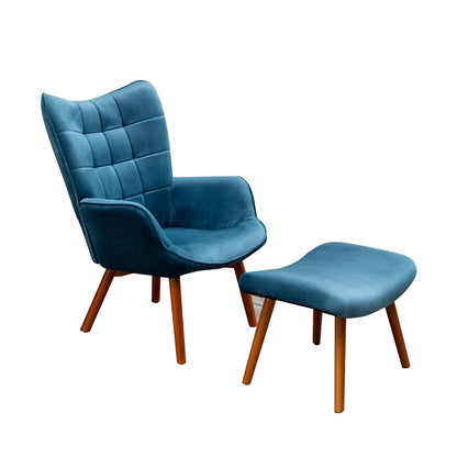 Comfortable Velvet Accent Chairs With Ottoman Footrest Blue