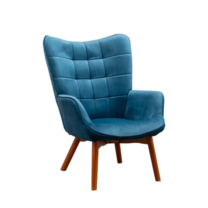 Comfortable Velvet Accent Chairs With Ottoman Footrest Blue