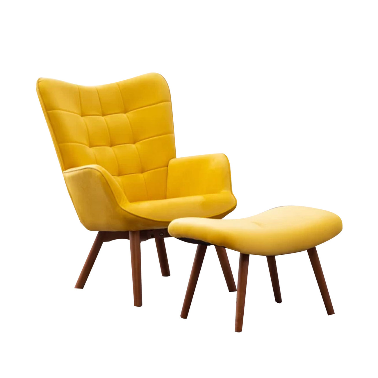 Comfortable Velvet Accent Chairs With Ottoman Footrest Yellow