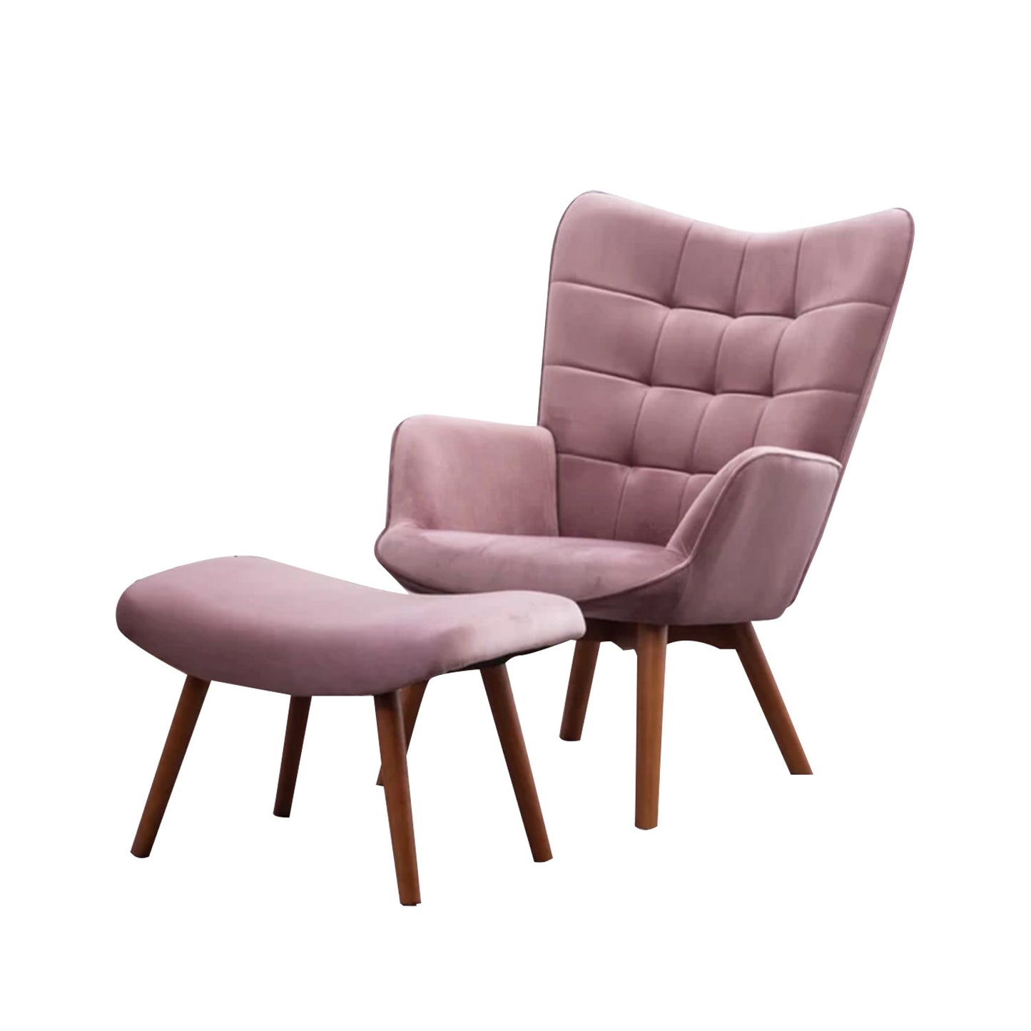 Comfortable Velvet Accent Chairs With Ottoman Footrest Pink