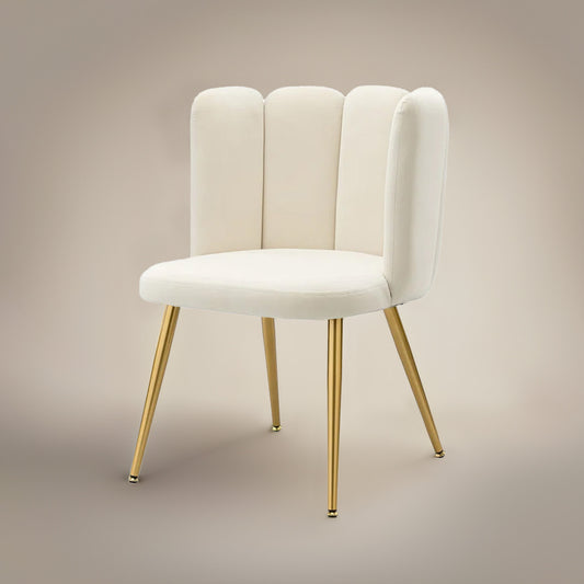 Elegant Velvet Petal Back Chair White