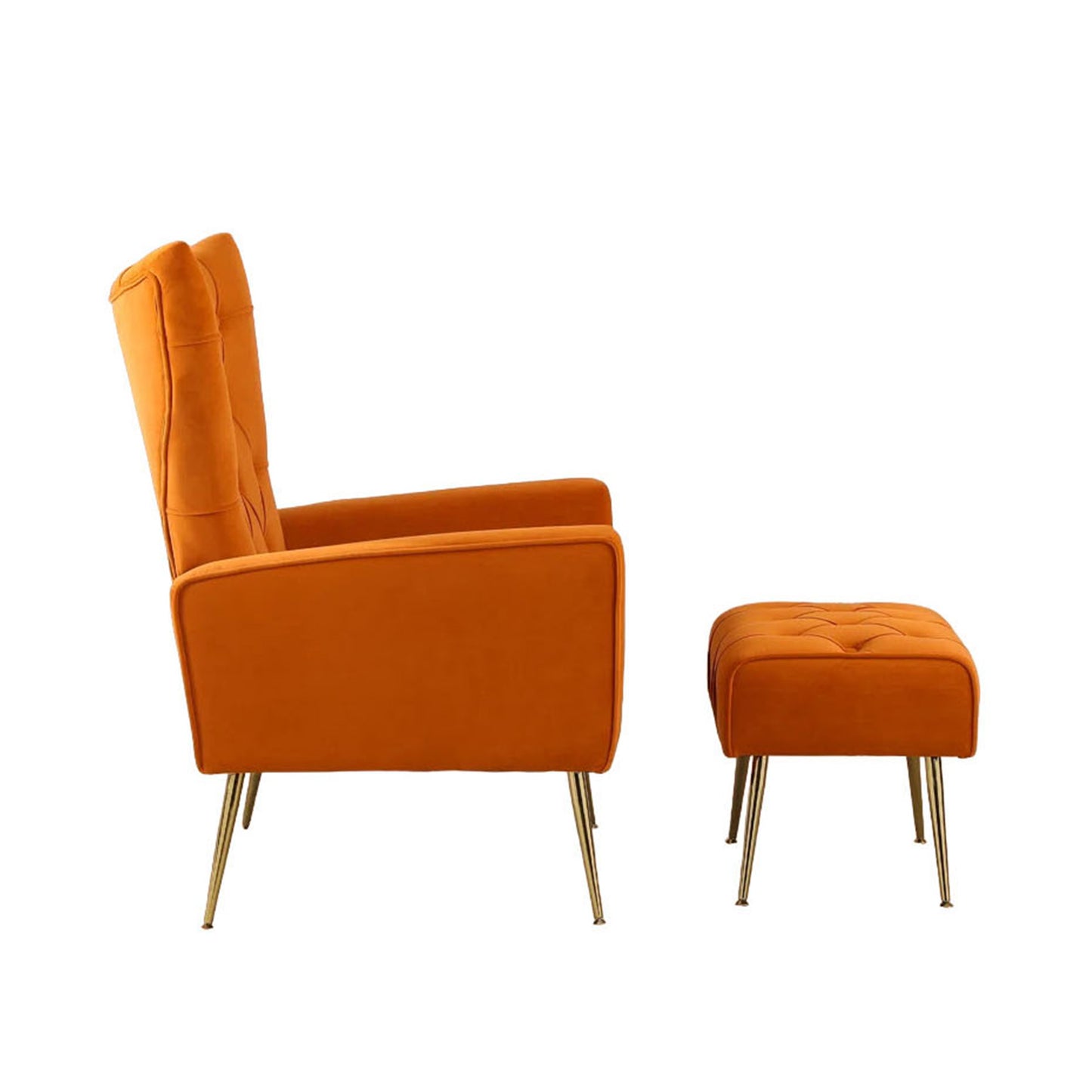 Palatial Wingback Accent Chair & Ottoman Footrest Set Orange