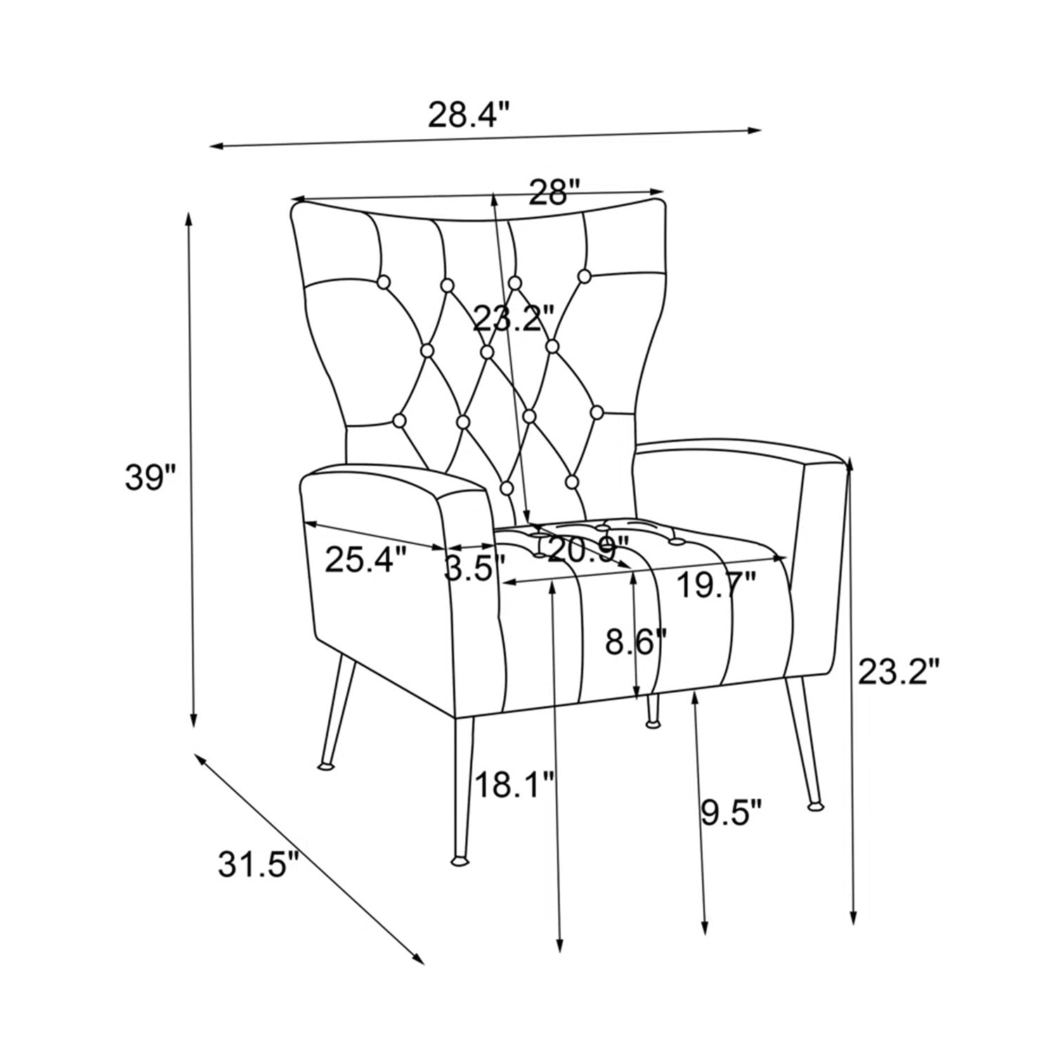 Palatial Wingback Accent Chair & Ottoman Footrest Set Orange