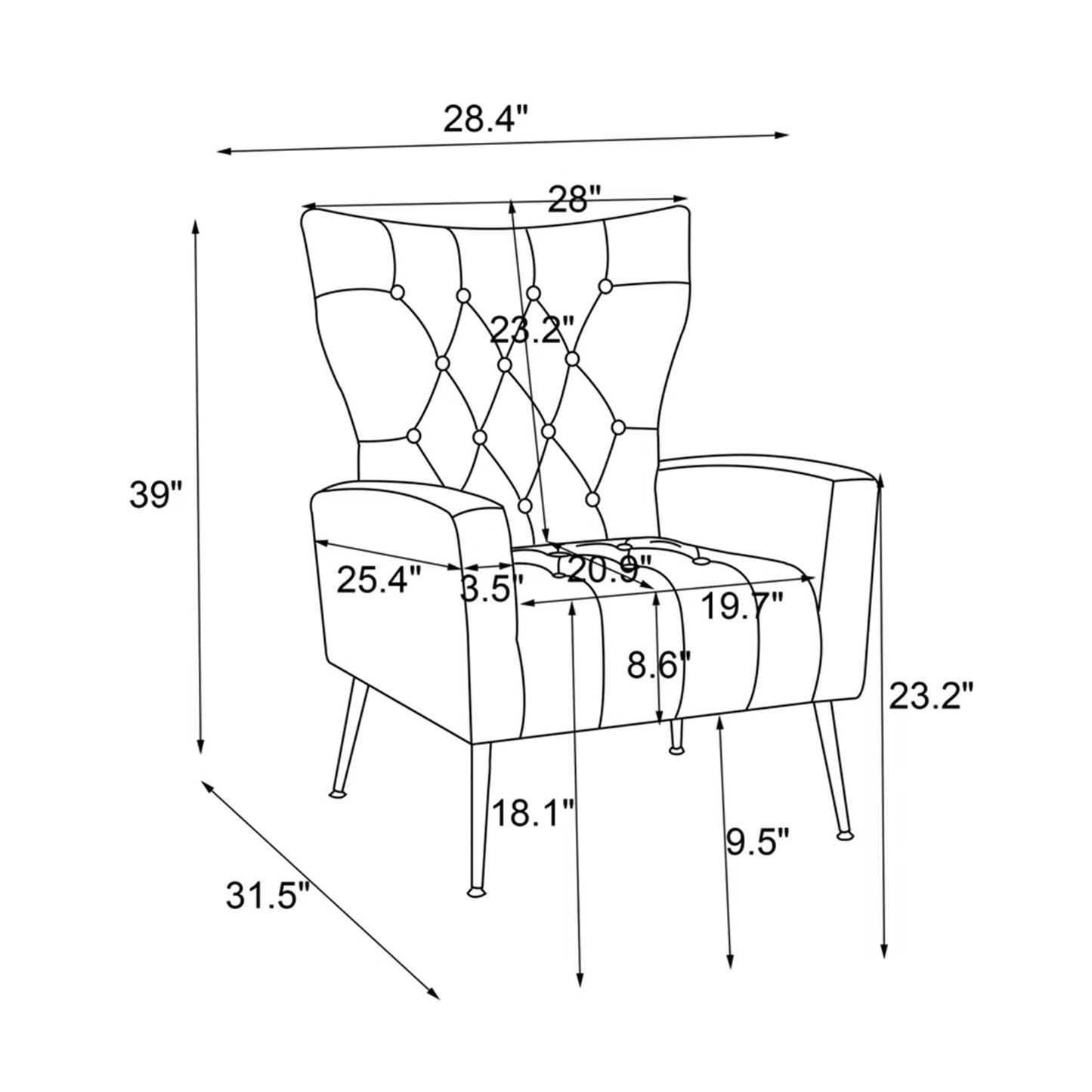 Palatial Wingback Accent Chair & Ottoman Footrest Set Orange