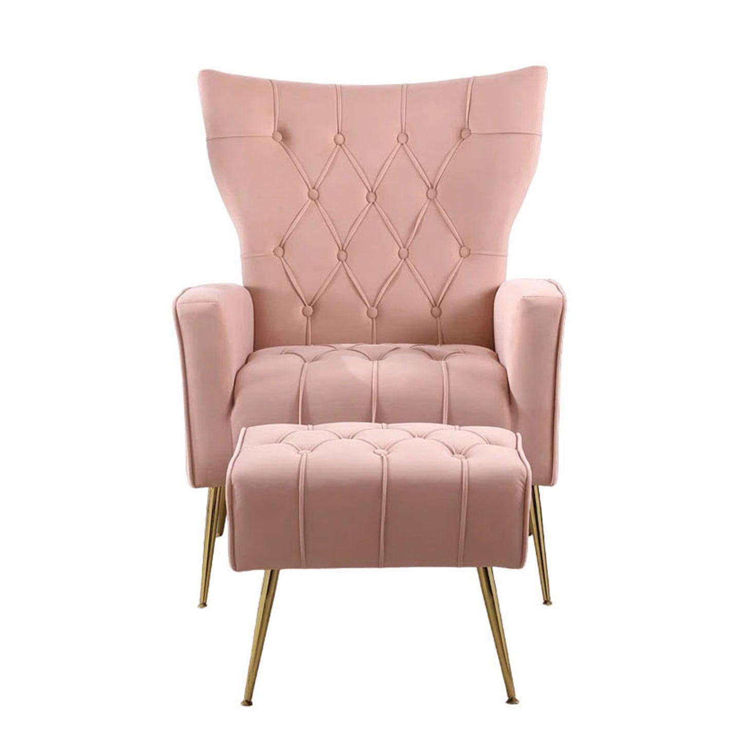 Palatial Wingback Accent Chair & Ottoman Footrest Set Pink