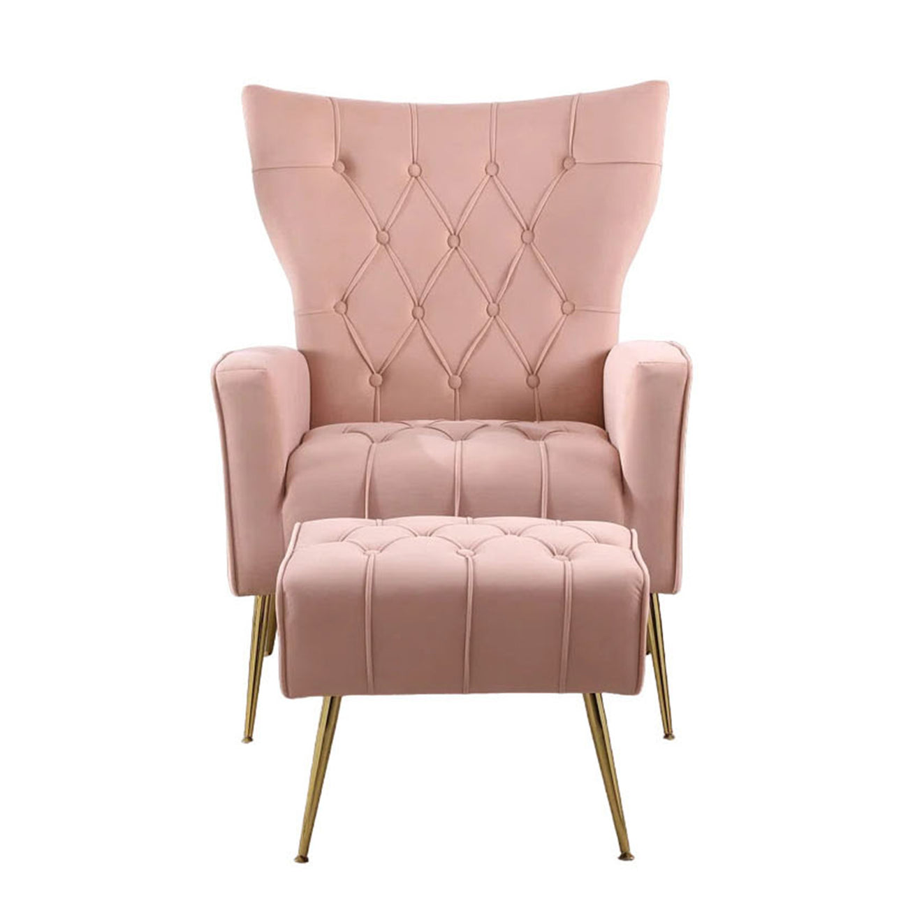 Palatial Wingback Accent Chair & Ottoman Footrest Set Pink