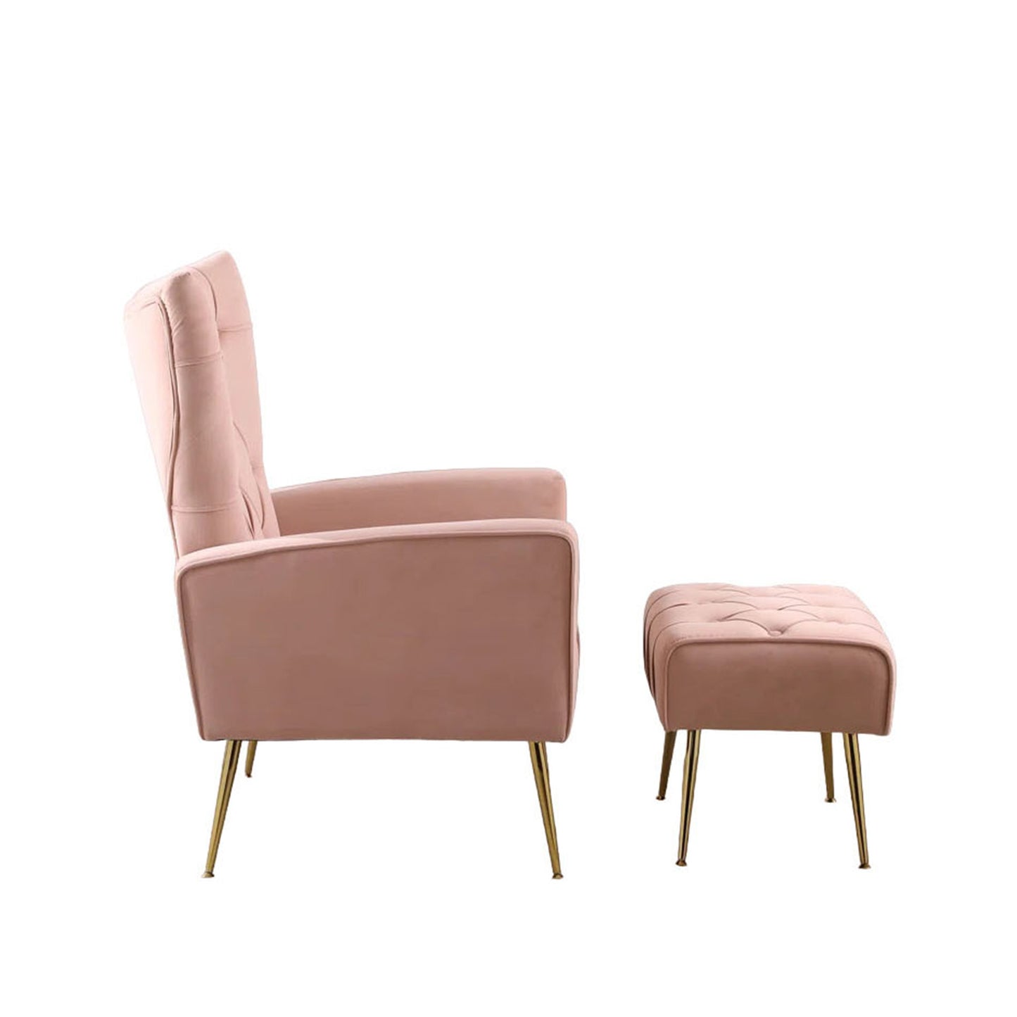 Palatial Wingback Accent Chair & Ottoman Footrest Set Pink