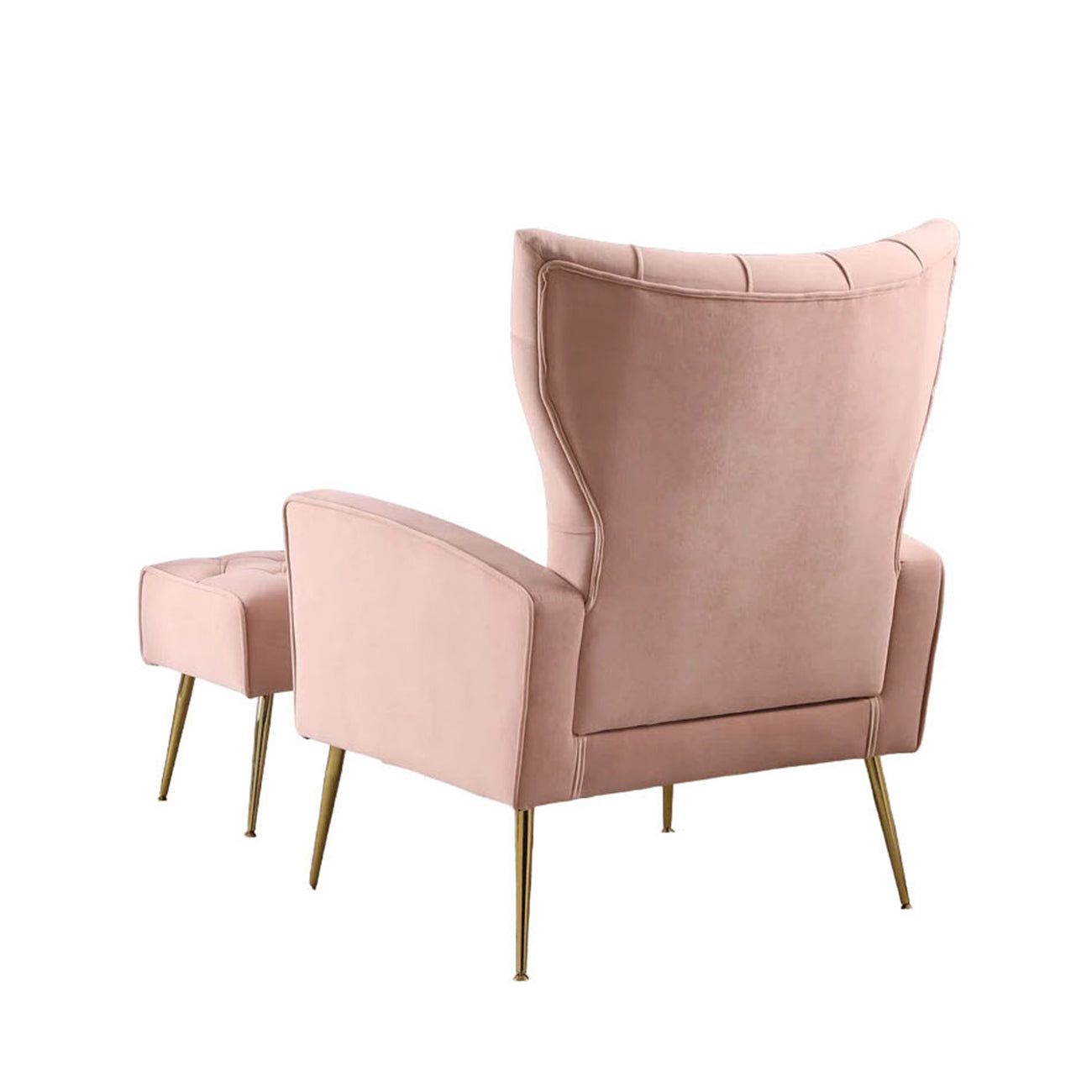 Palatial Wingback Accent Chair & Ottoman Footrest Set Pink