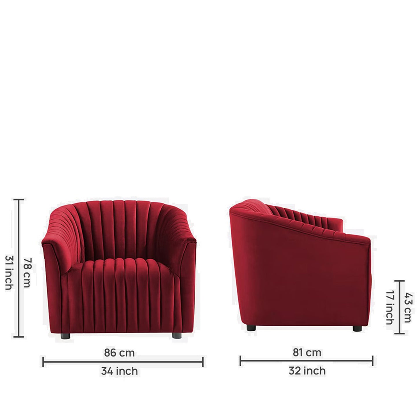 Velvet Single Seater Sofa Red