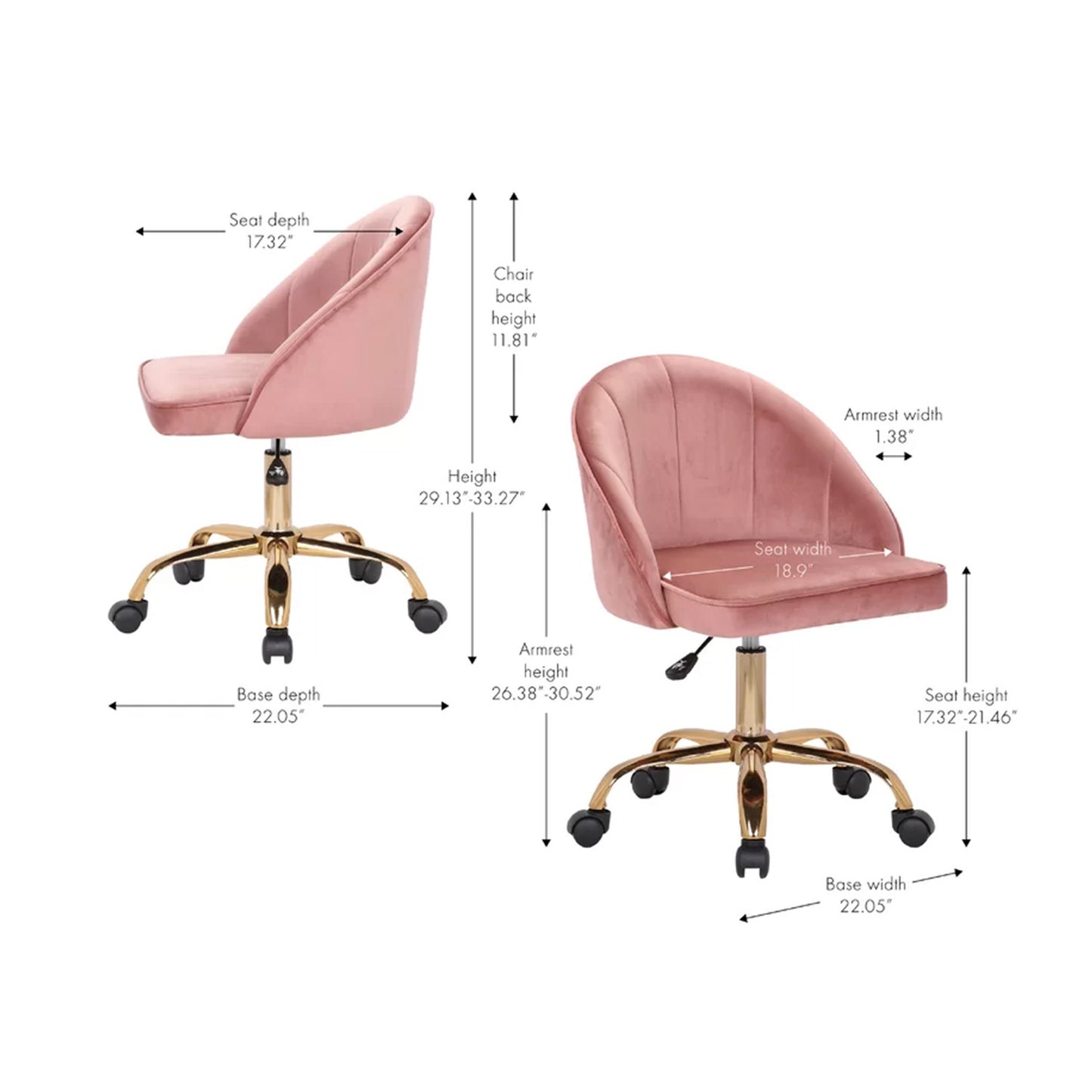 Luxury Tufted Office Chair With Wheels Pink