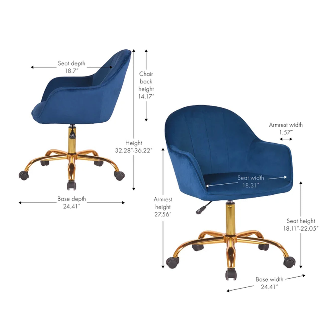 Luxury Tufted Office Chair Mobility Blue