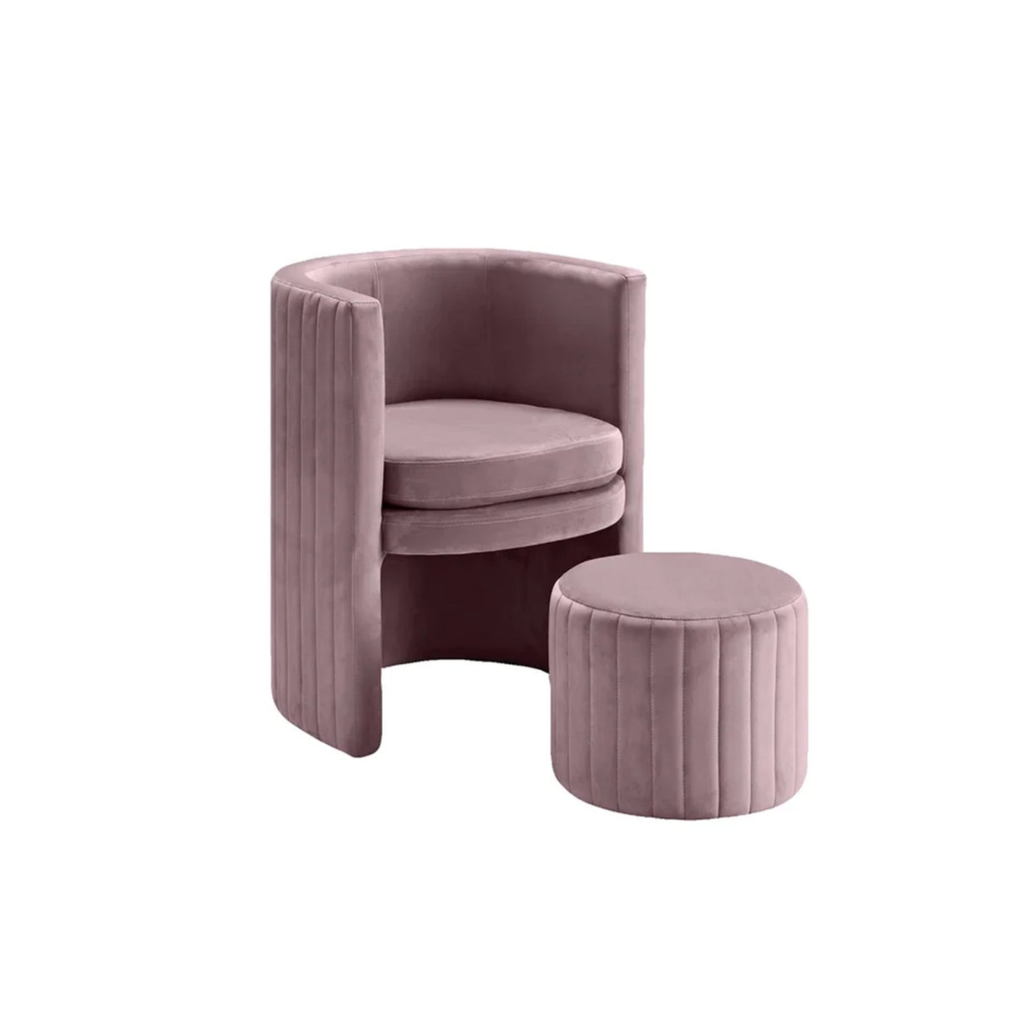 Contemporary Luxe Lounge Chair With Ottoman Footrest Mauve