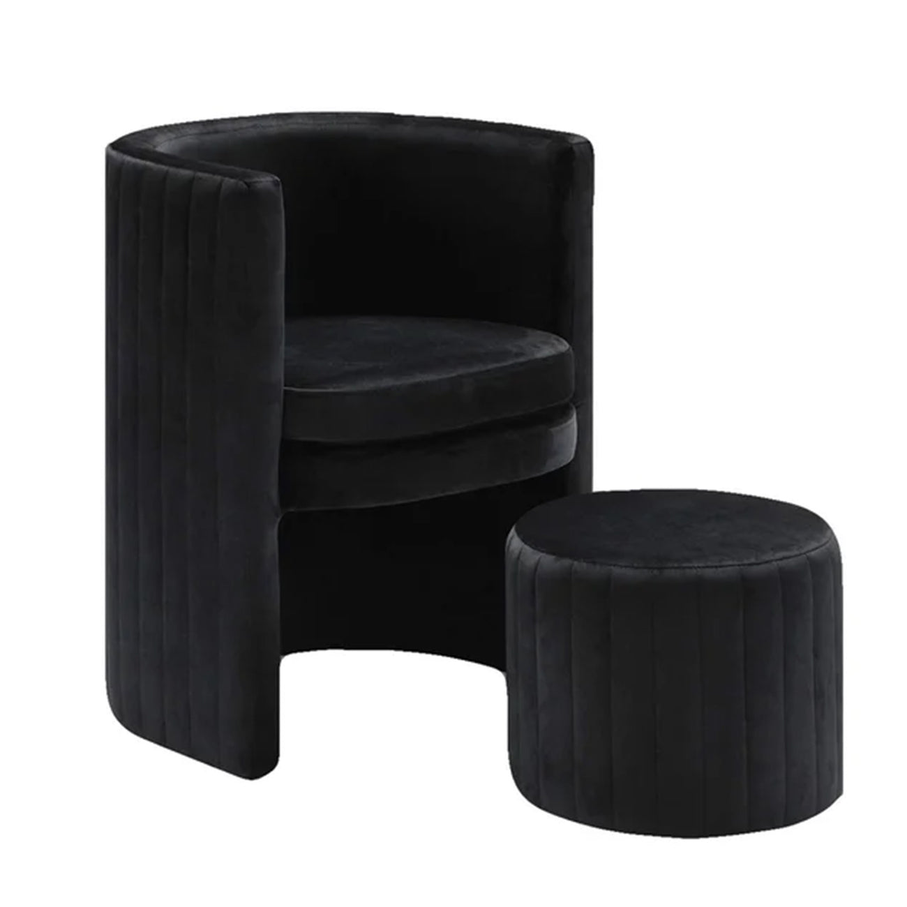 Contemporary Luxe Lounge Chair With Ottoman Footrest Black