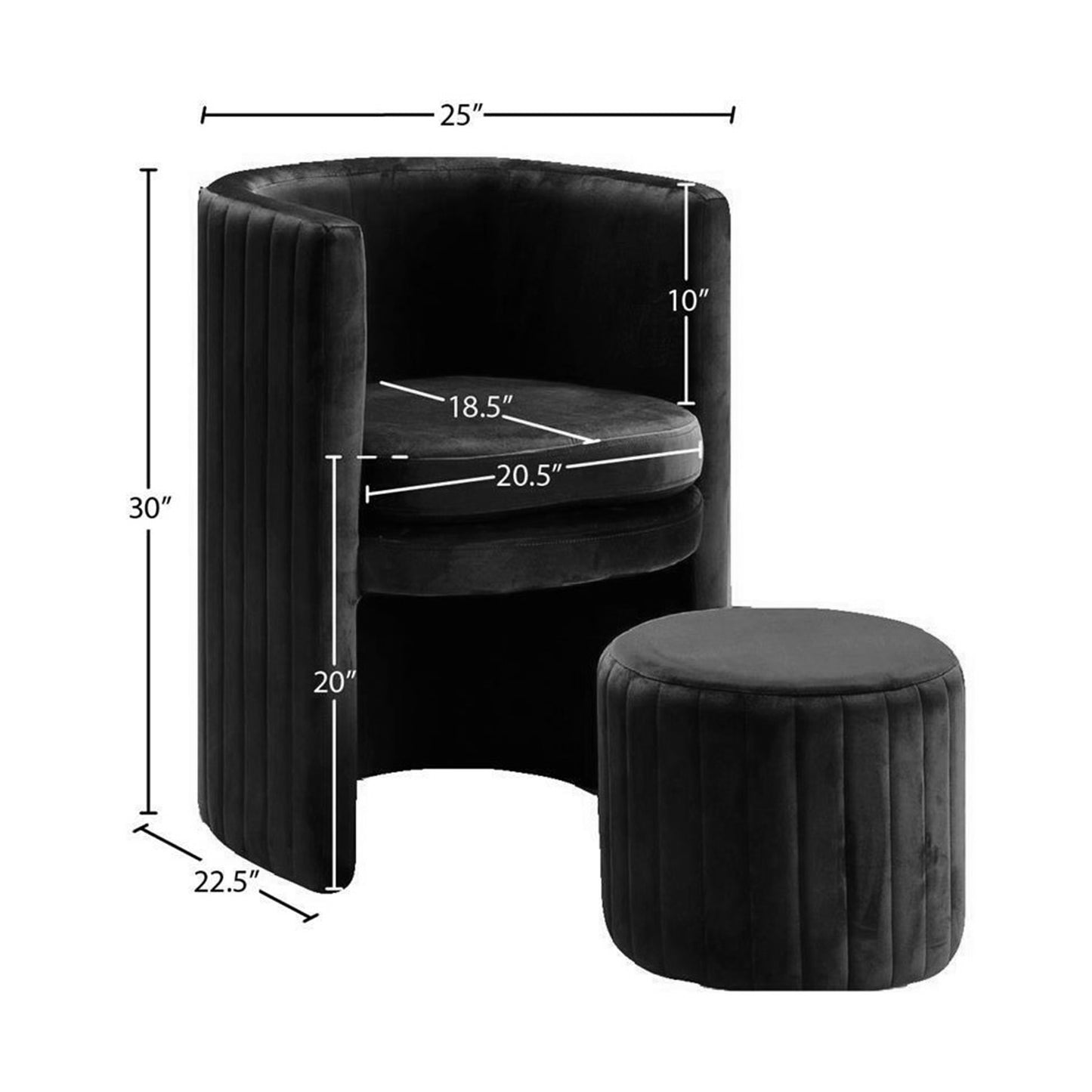 Contemporary Luxe Lounge Chair With Ottoman Footrest Black