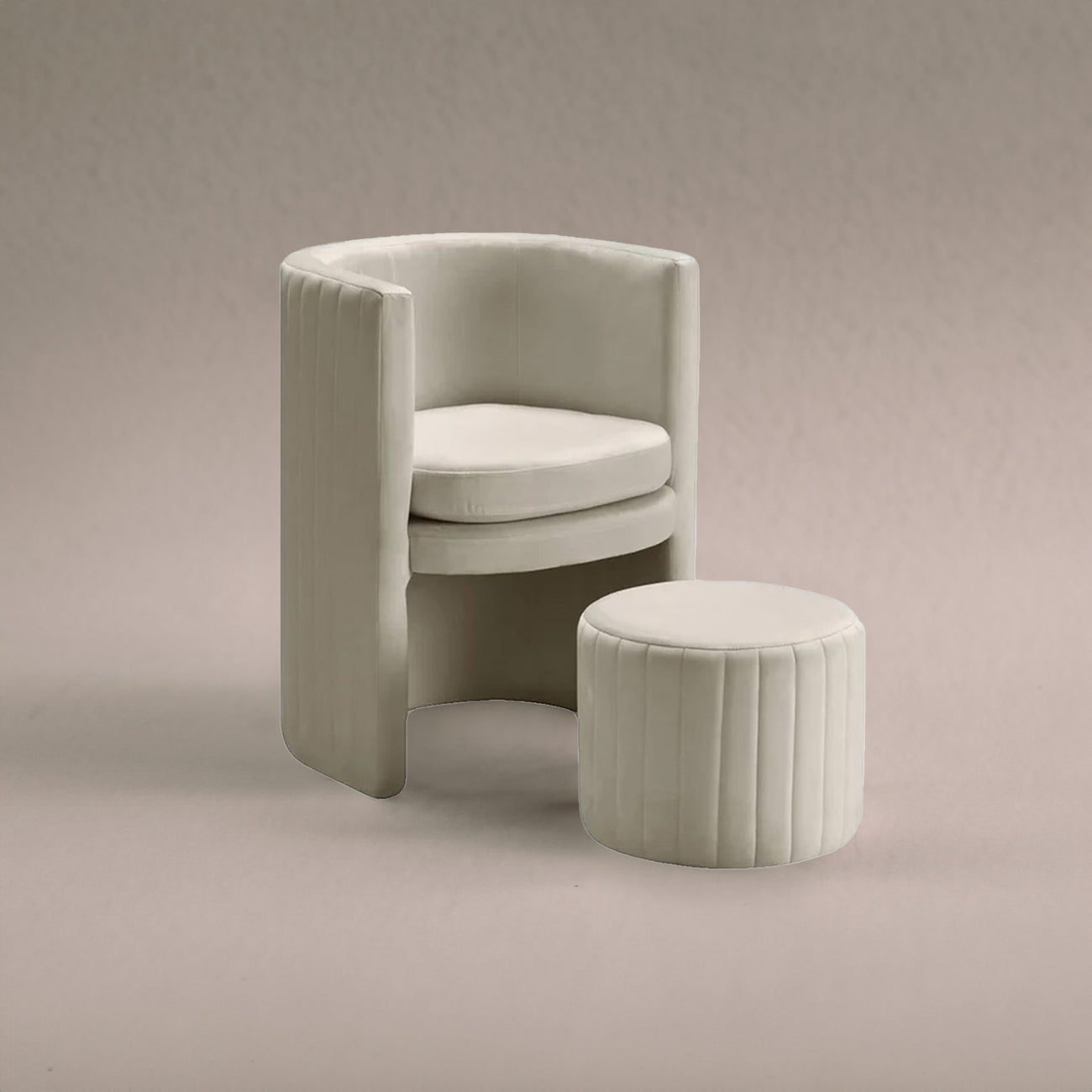 Contemporary Luxe Lounge Chair With Ottoman Footrest Cream