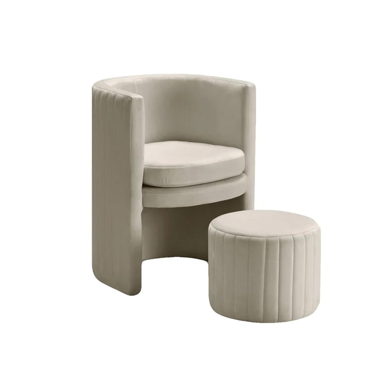 Contemporary Luxe Lounge Chair With Ottoman Footrest Cream