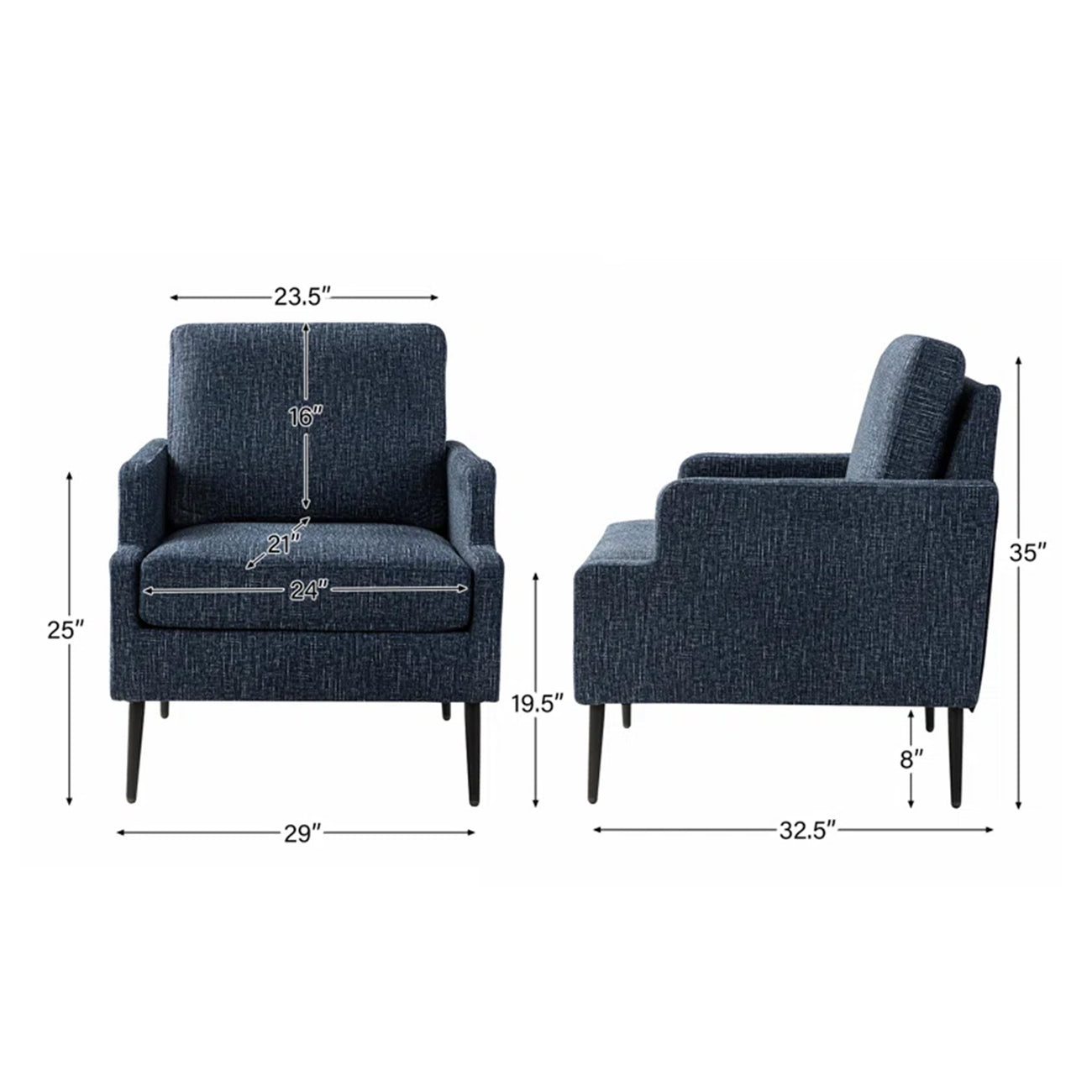 Classic Single Seater Sofa Accent Chair Blue