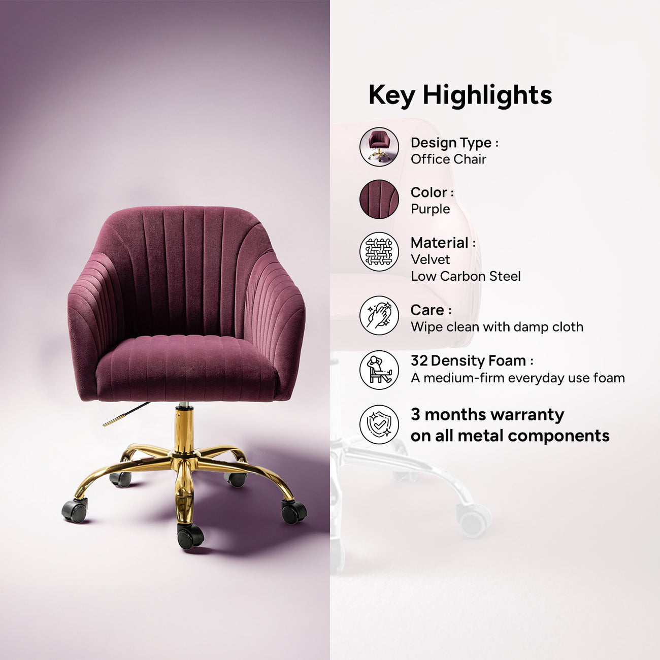 Home Office Chair With Wheels Purple