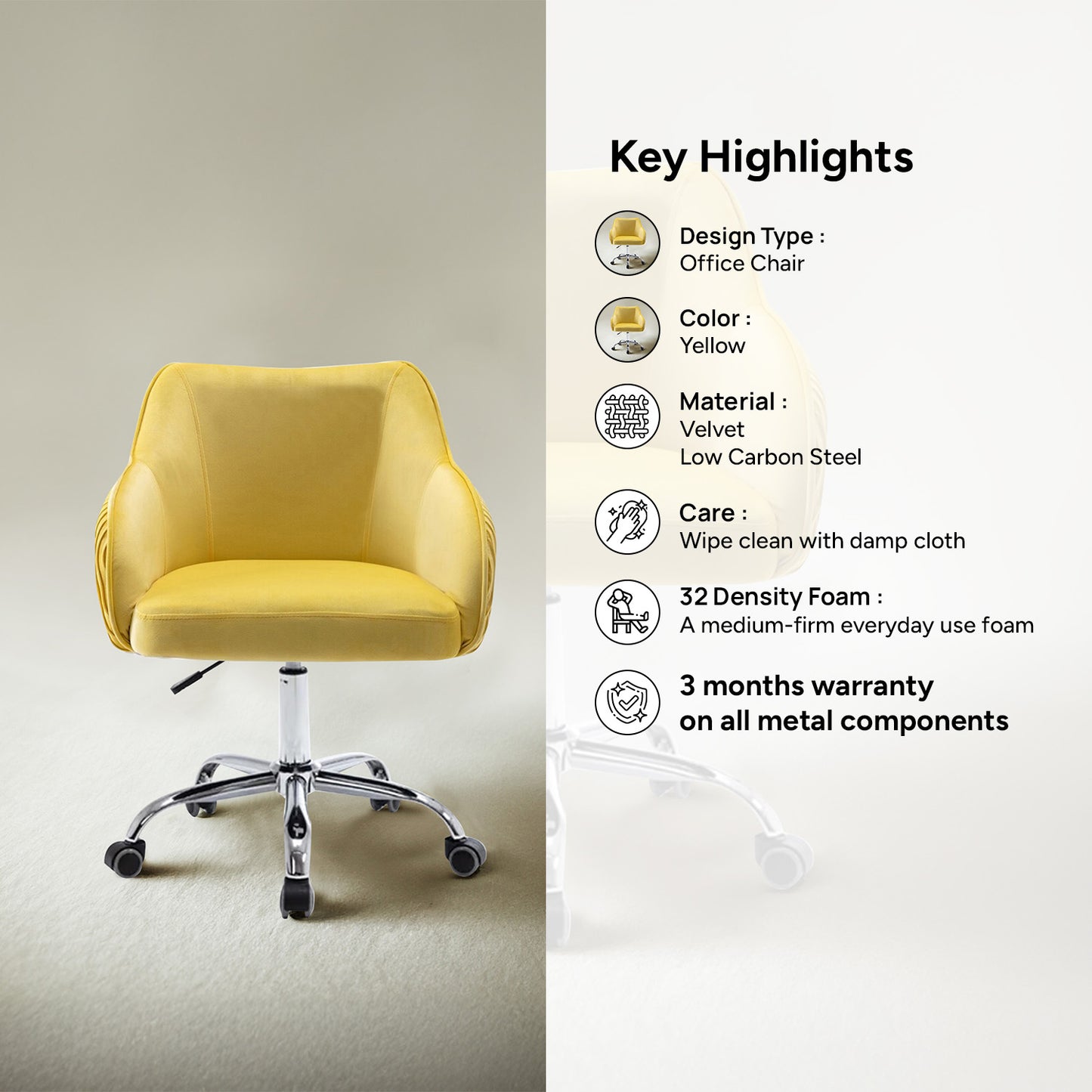 Home Office Chair With Wheels Yellow