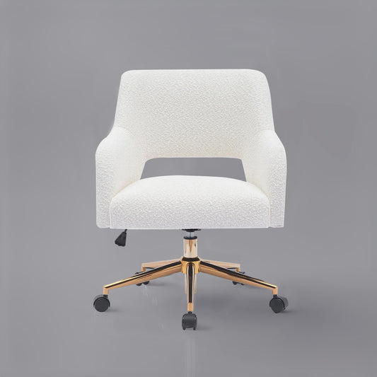 Boucle Crafted Office Chair With Wheels Cream