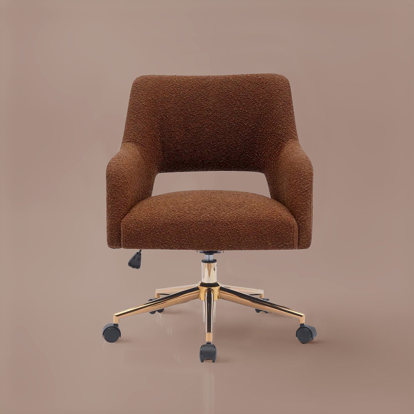 Boucle Crafted Office Chair With Wheels Tan