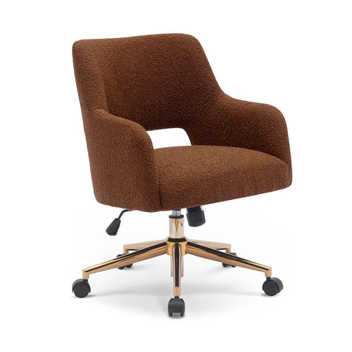 Boucle Crafted Office Chair With Wheels Tan