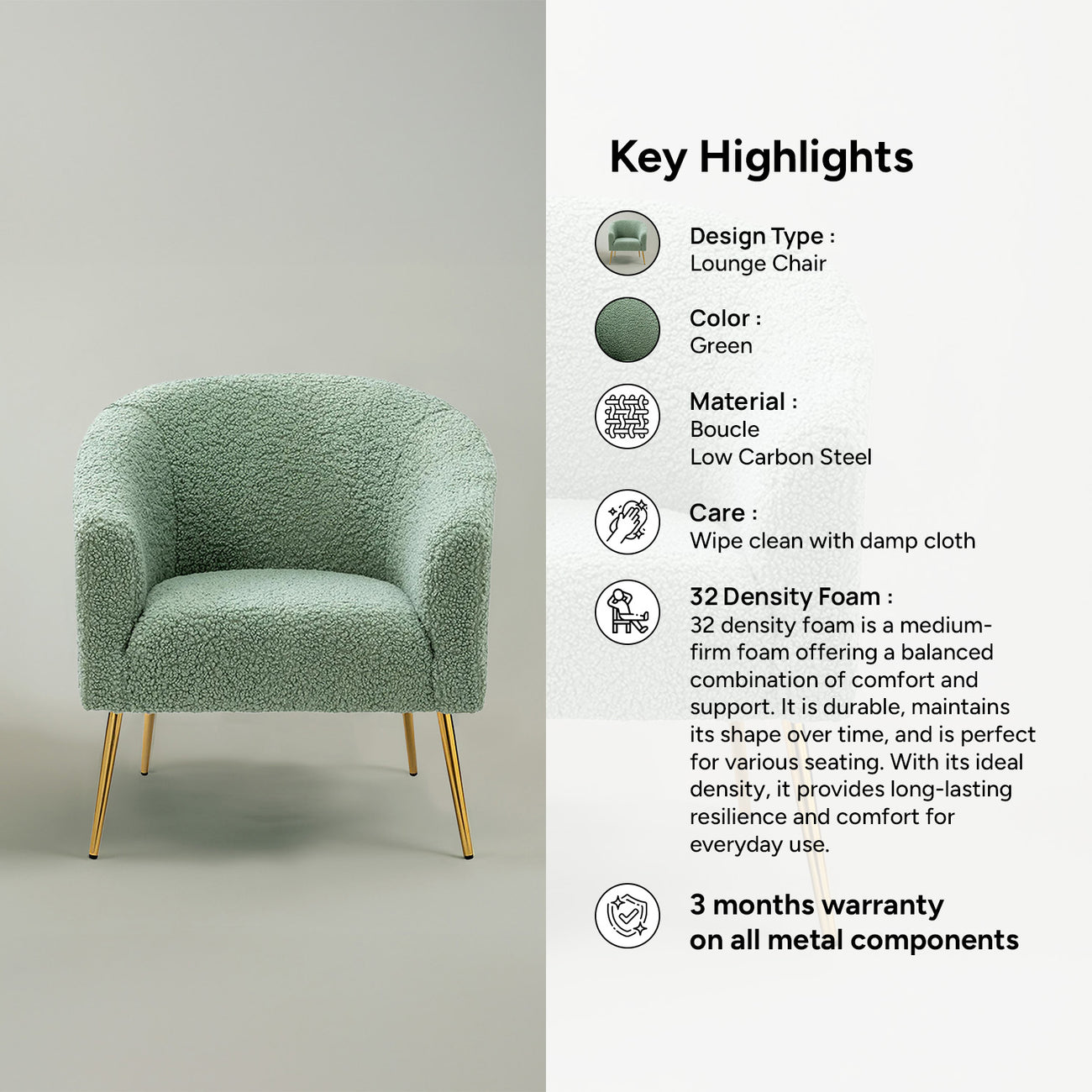 Modern Touch Velvet Chair in Green