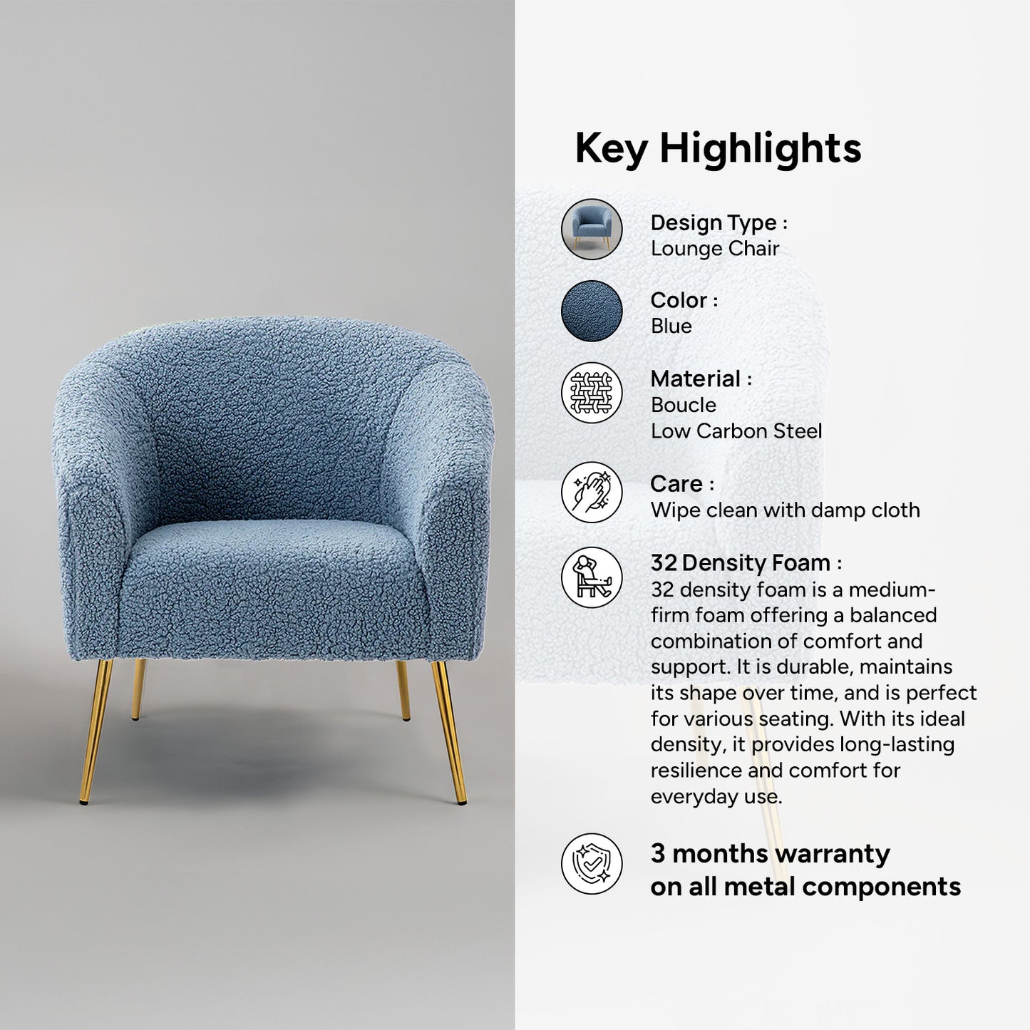 Modern Touch Velvet Chair in Blue