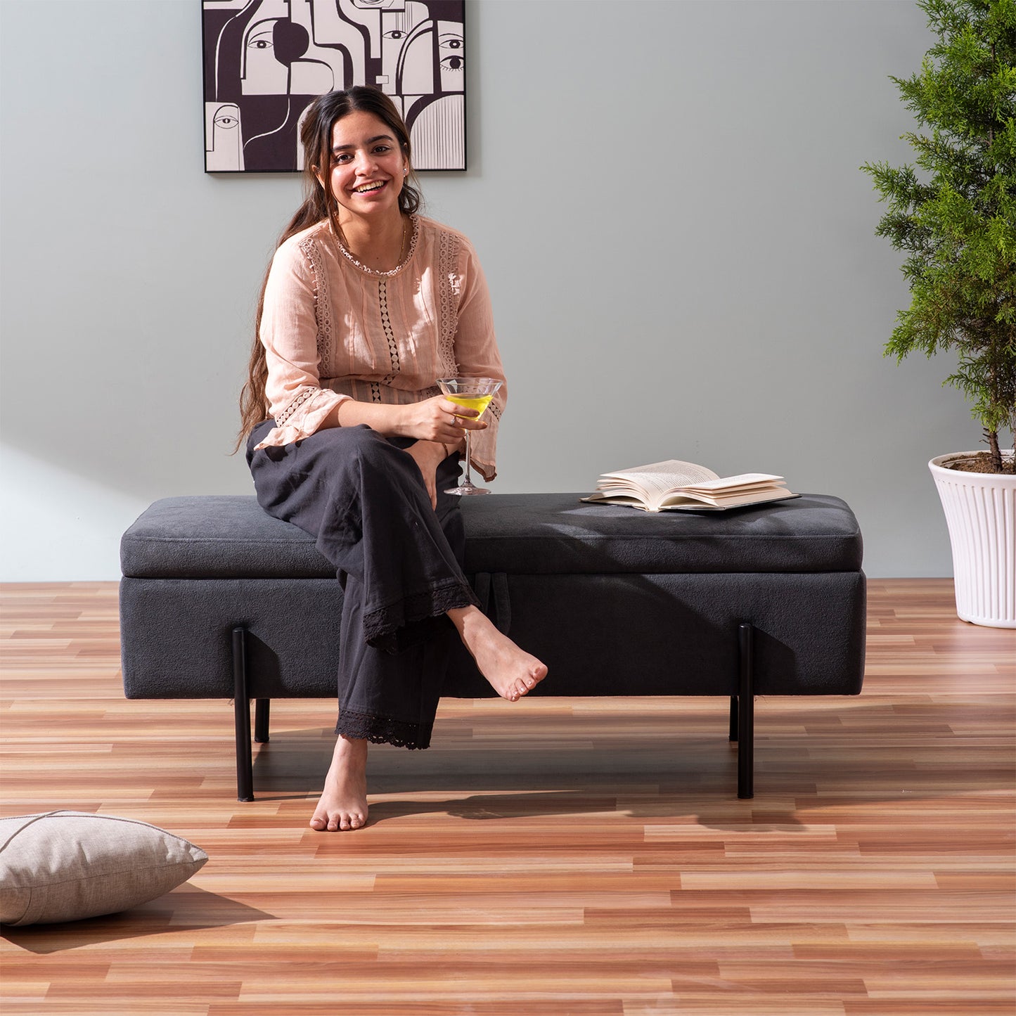 Bold Grey Storage Bench Functional Flair