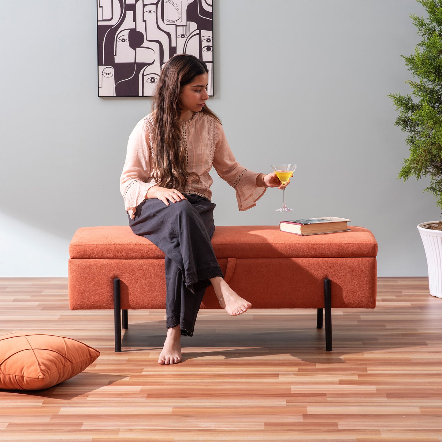 Bold Orange Storage Bench Functional Flair