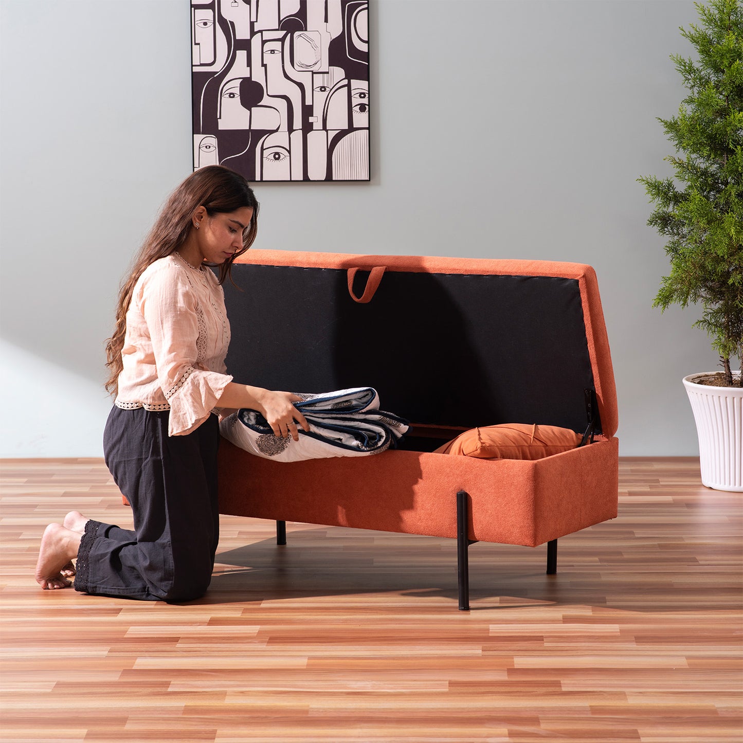 Bold Orange Storage Bench Functional Flair