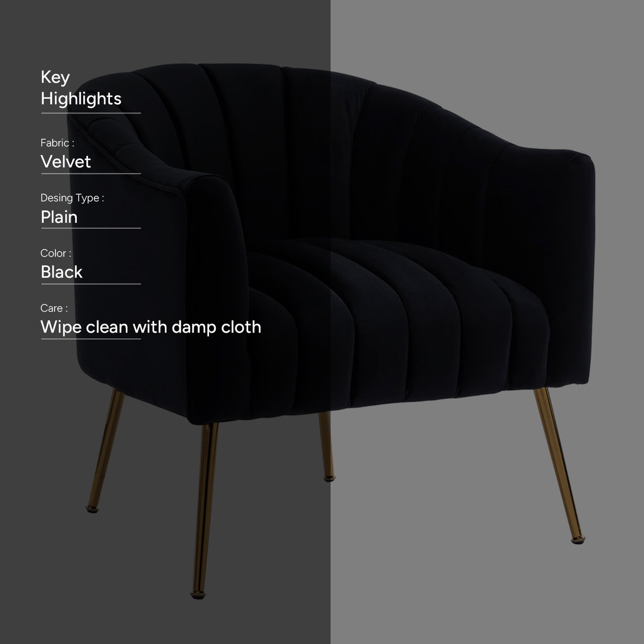 Velvet Stitch Lounge Chair Black