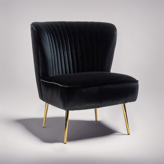 Velvet Barrel Lounge Chair Black