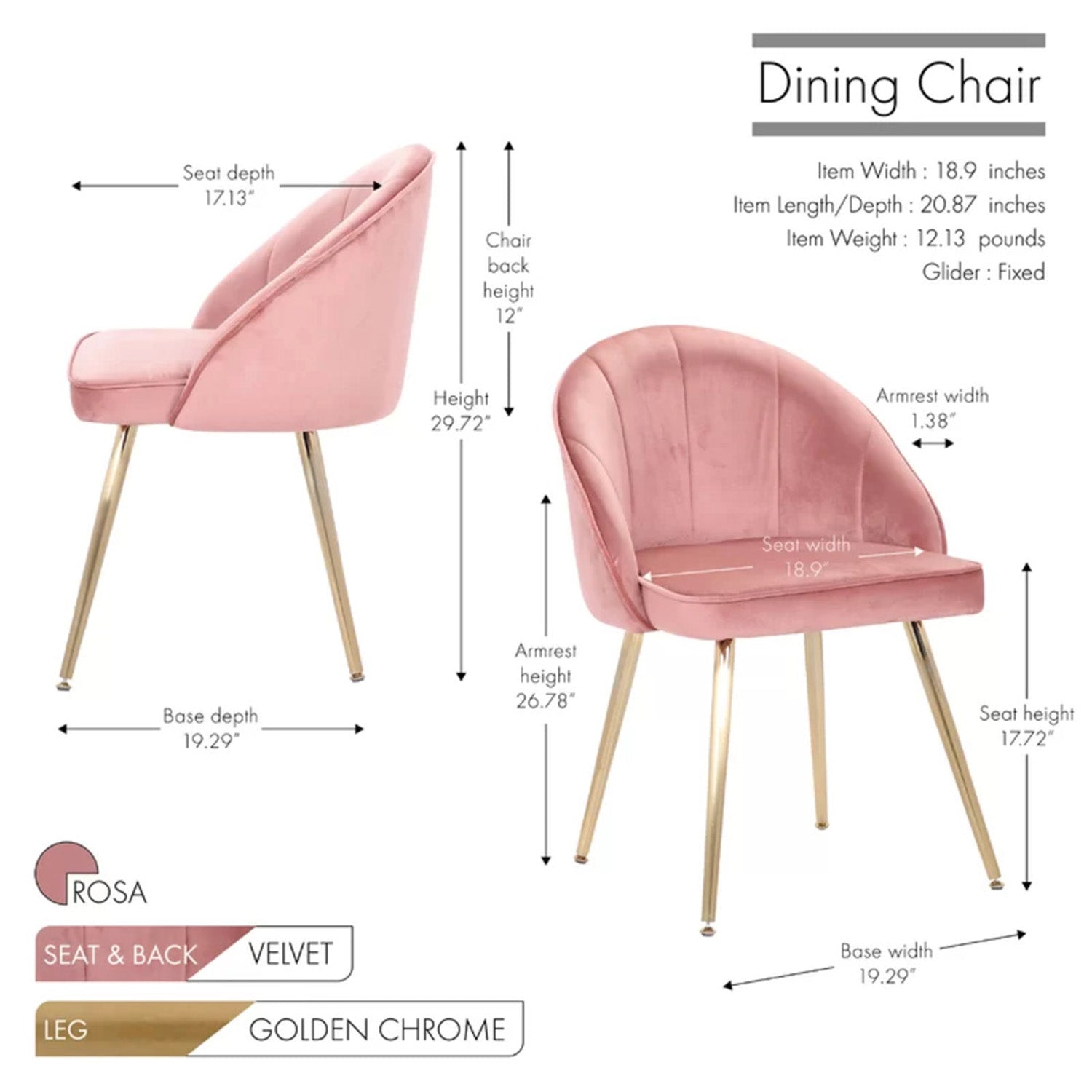 Sleek Velvet Dining Chair Pink