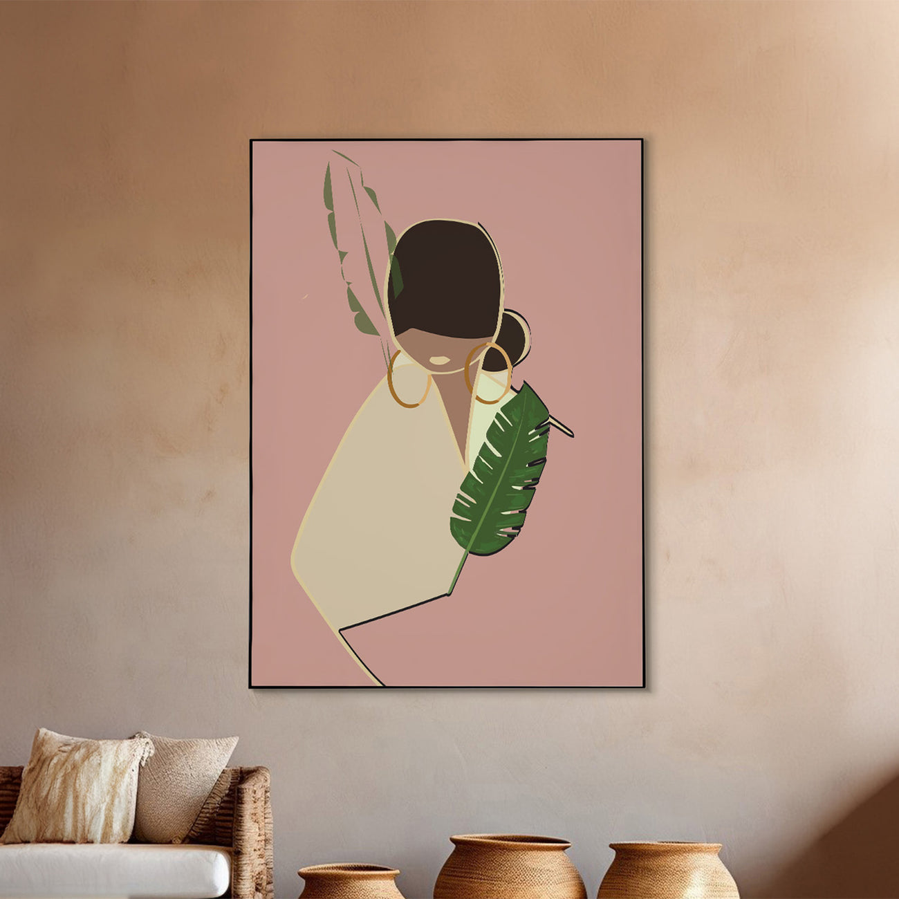 Graceful Woman Leaf Canvas Art Printed Wall Painting