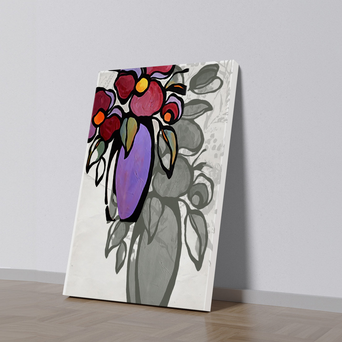 Vibrant Flower Vase Canvas Art Abstract Painting