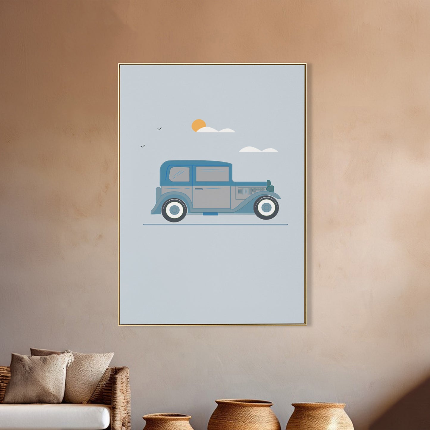 Blue Vintage Car Abstract Canvas Art Printed Wall Painting