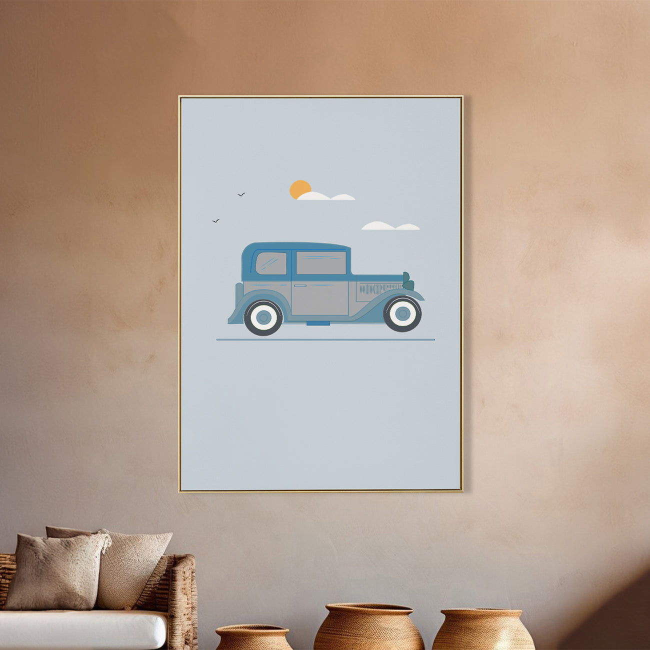 Blue Vintage Car Abstract Canvas Art Printed Wall Painting