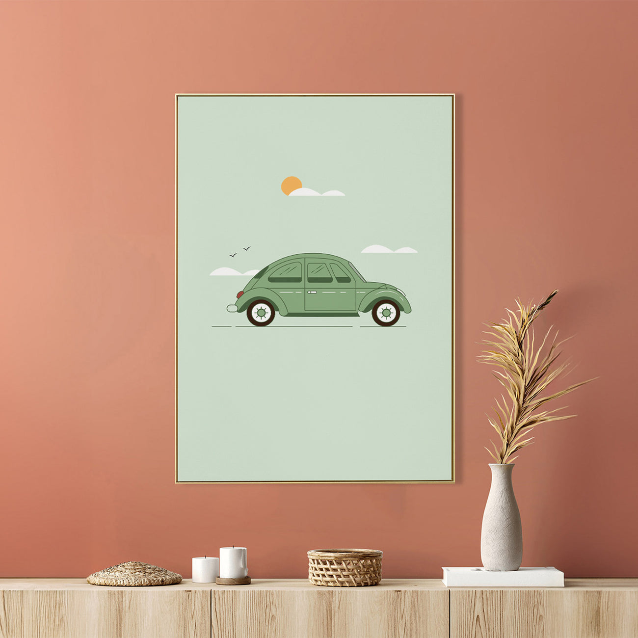 Green Vintage Car Abstract Canvas Art Printed Wall Painting