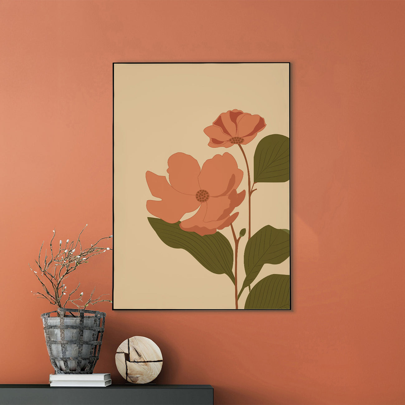 Vibrant Pink and Orange Floral Print Canvas Art Wall Painting