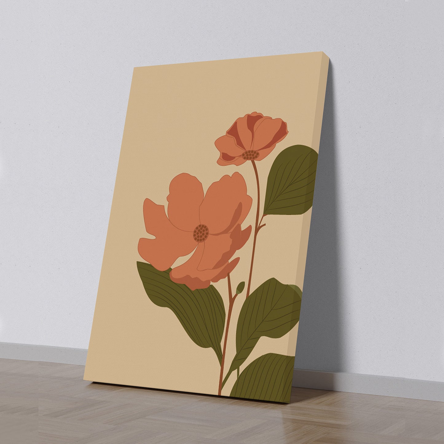 Vibrant Pink and Orange Floral Print Canvas Art Wall Painting