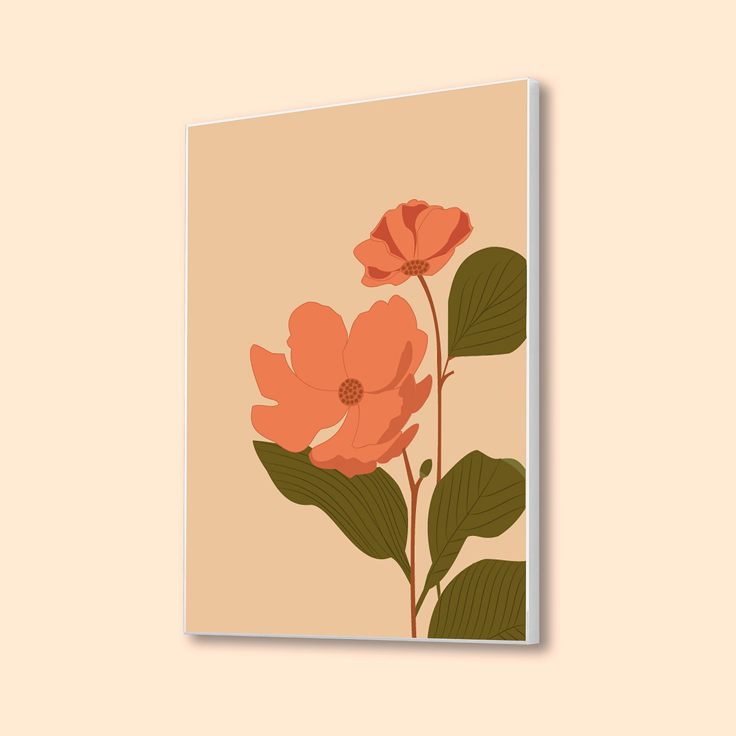 Vibrant Pink and Orange Floral Print Canvas Art Wall Painting