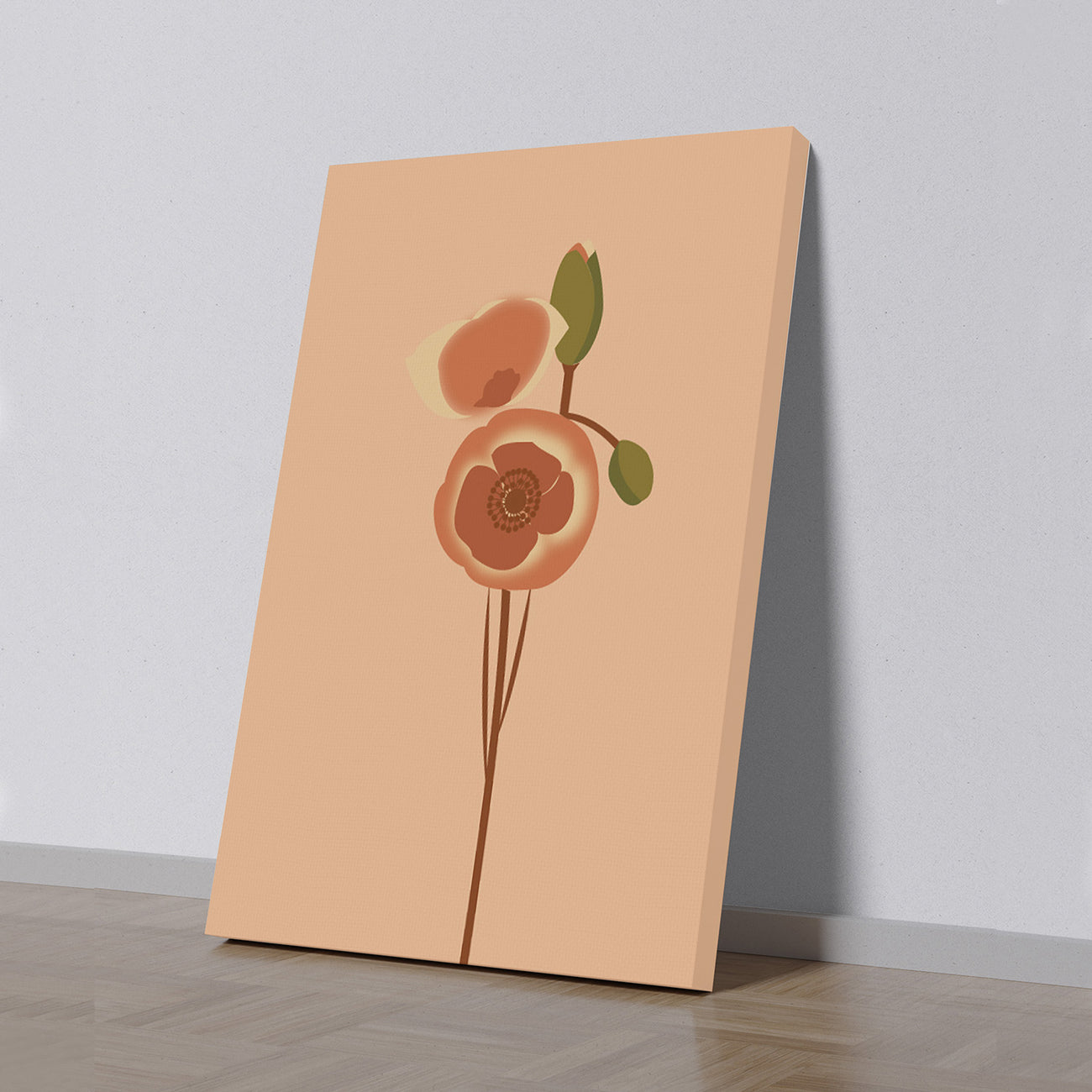 Bright Pink and Orange Floral Print Canvas Art Wall Painting