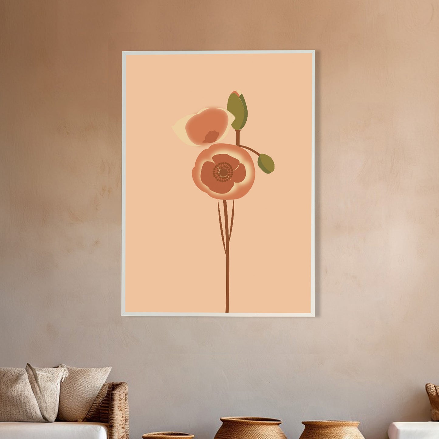 Bright Pink and Orange Floral Print Canvas Art Wall Painting