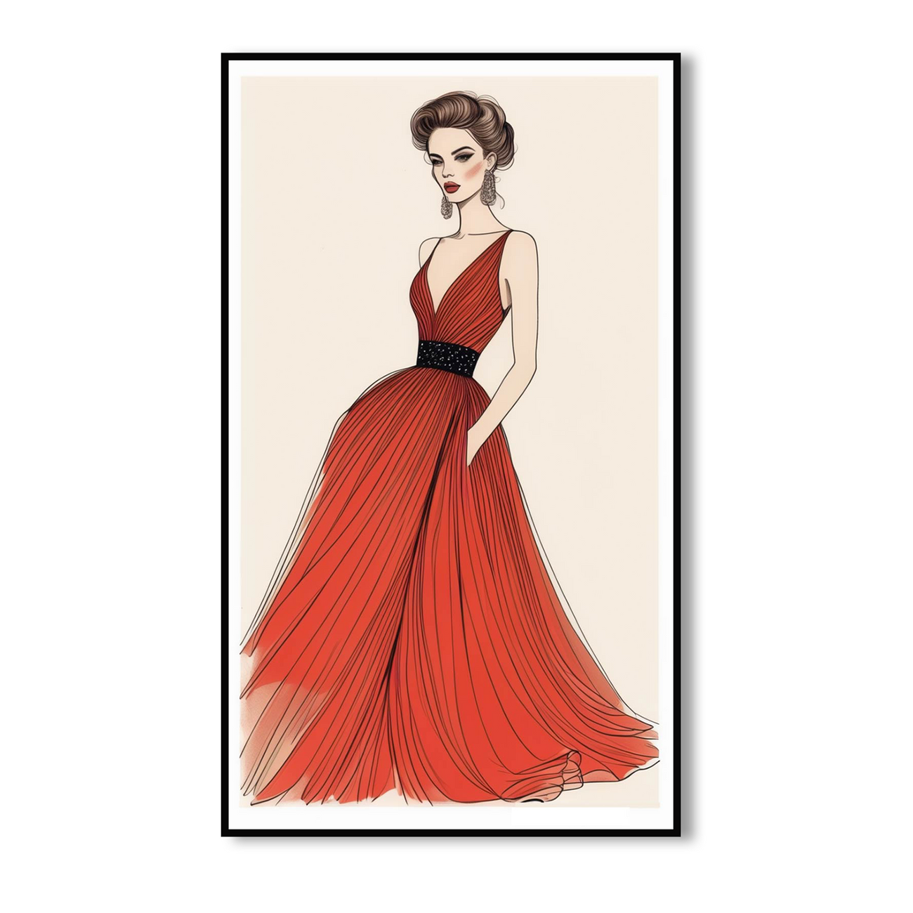 Elegant Woman in Red Dress Canvas Wall Painting