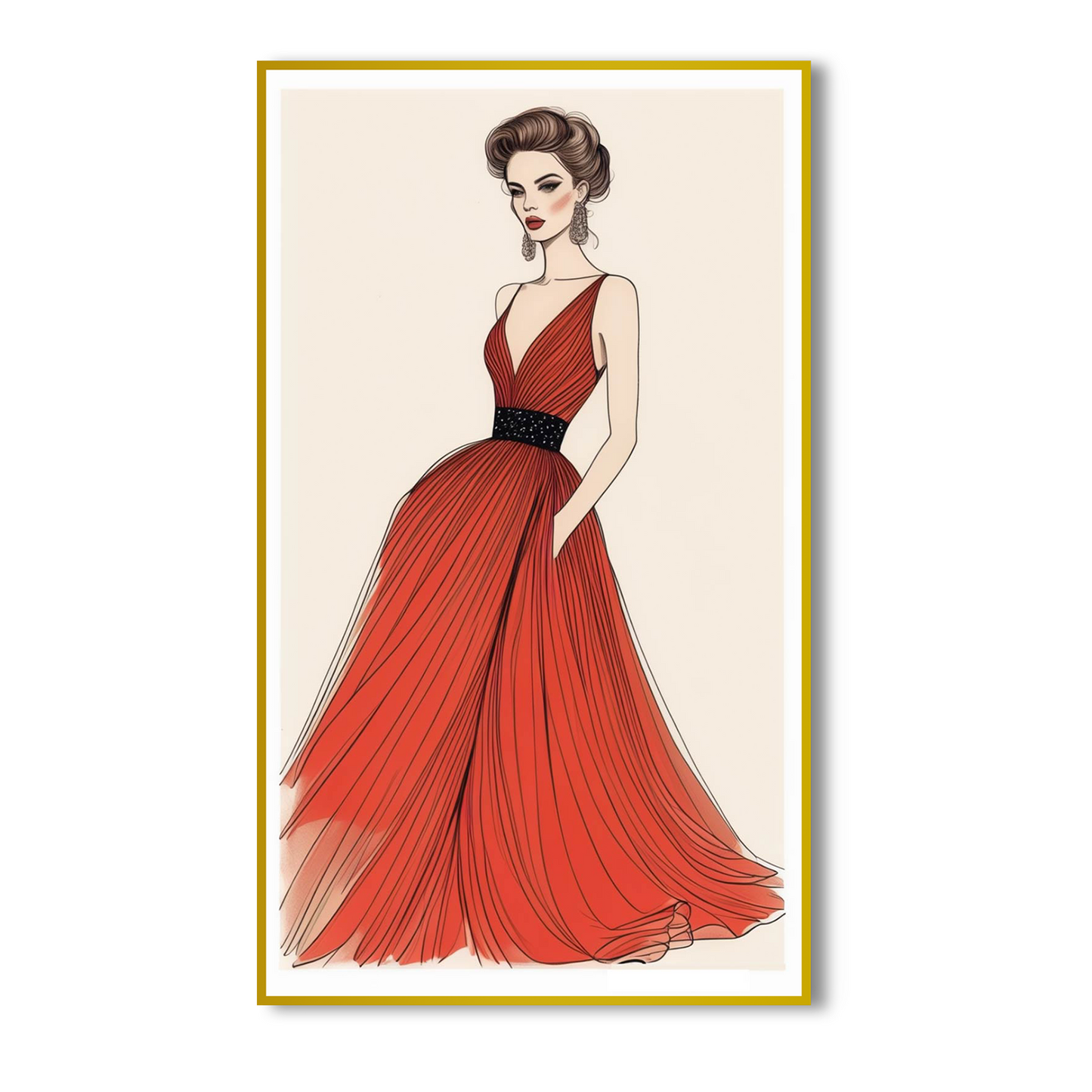 Elegant Woman in Red Dress Canvas Wall Painting