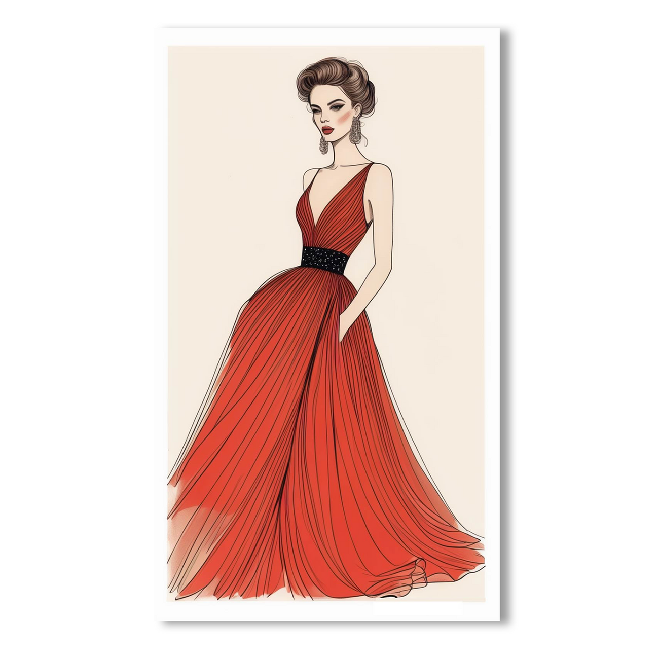 Elegant Woman in Red Dress Canvas Wall Painting