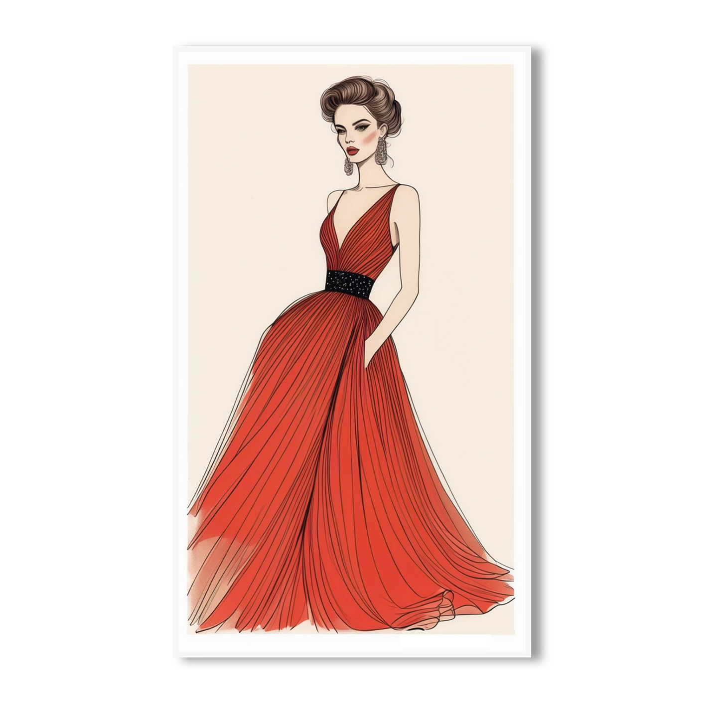 Elegant Woman in Red Dress Canvas Wall Painting