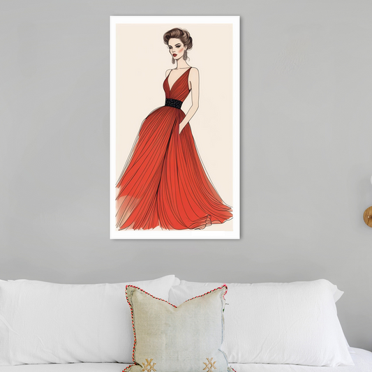 Elegant Woman in Red Dress Canvas Wall Painting