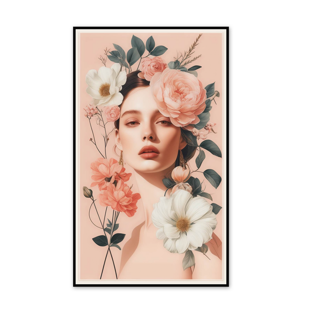 Floral Serenity: Woman in Portrait Canvas Wall Painting